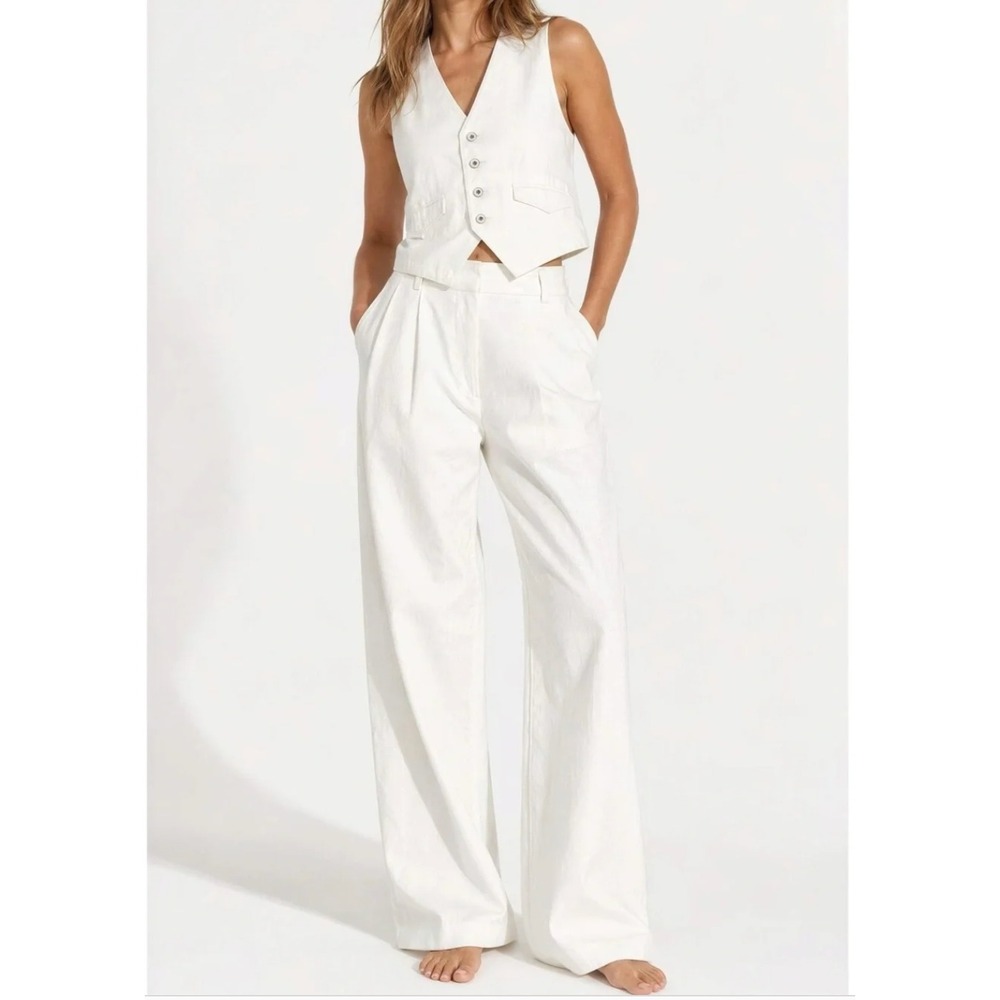 Favorite Daughter The Favorite Pant Geneva White 12 Cotton Pleated Wide Leg